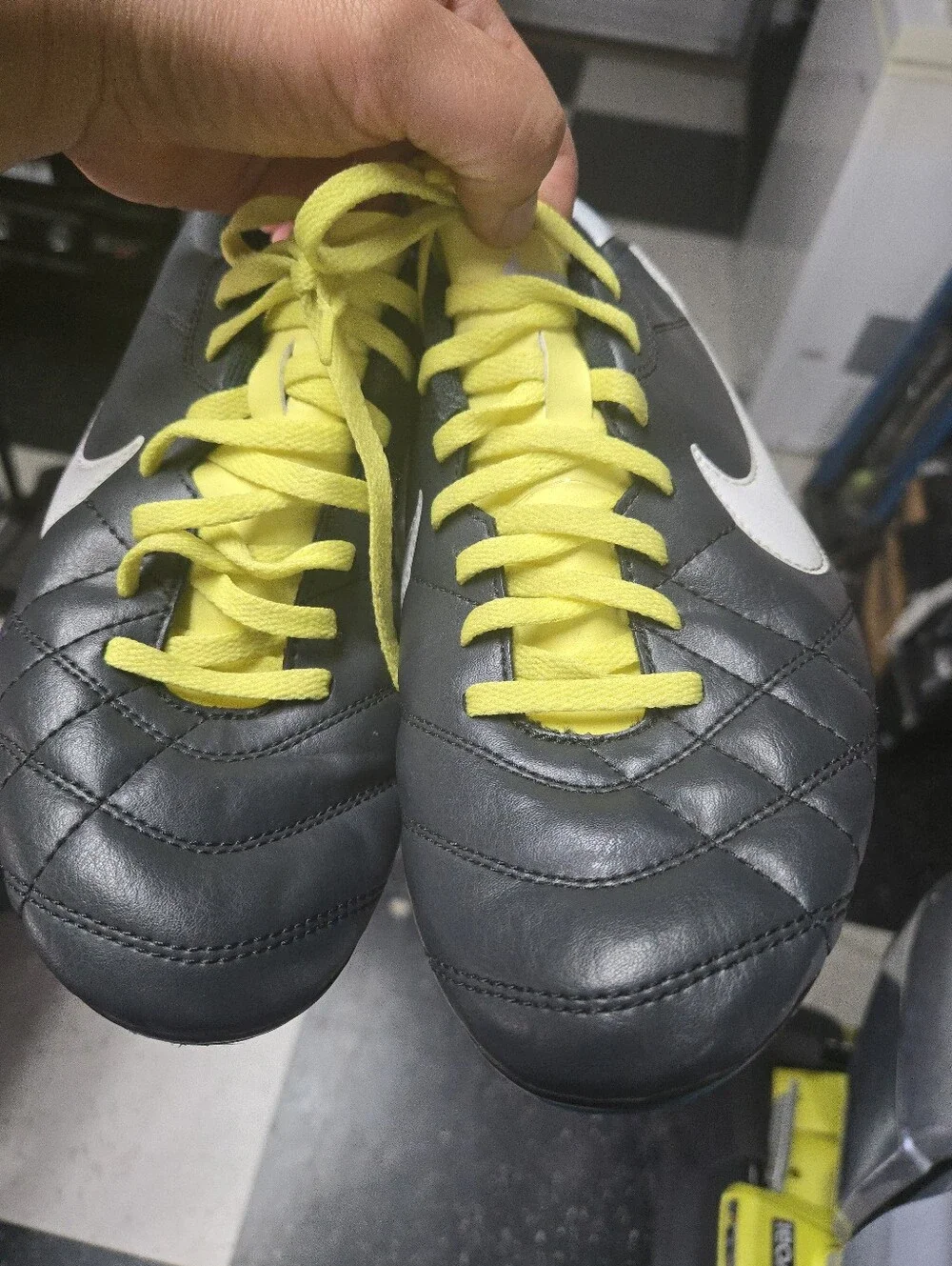 Nike Tiempo Legend Black with White accents and Neon Yellow 8.5